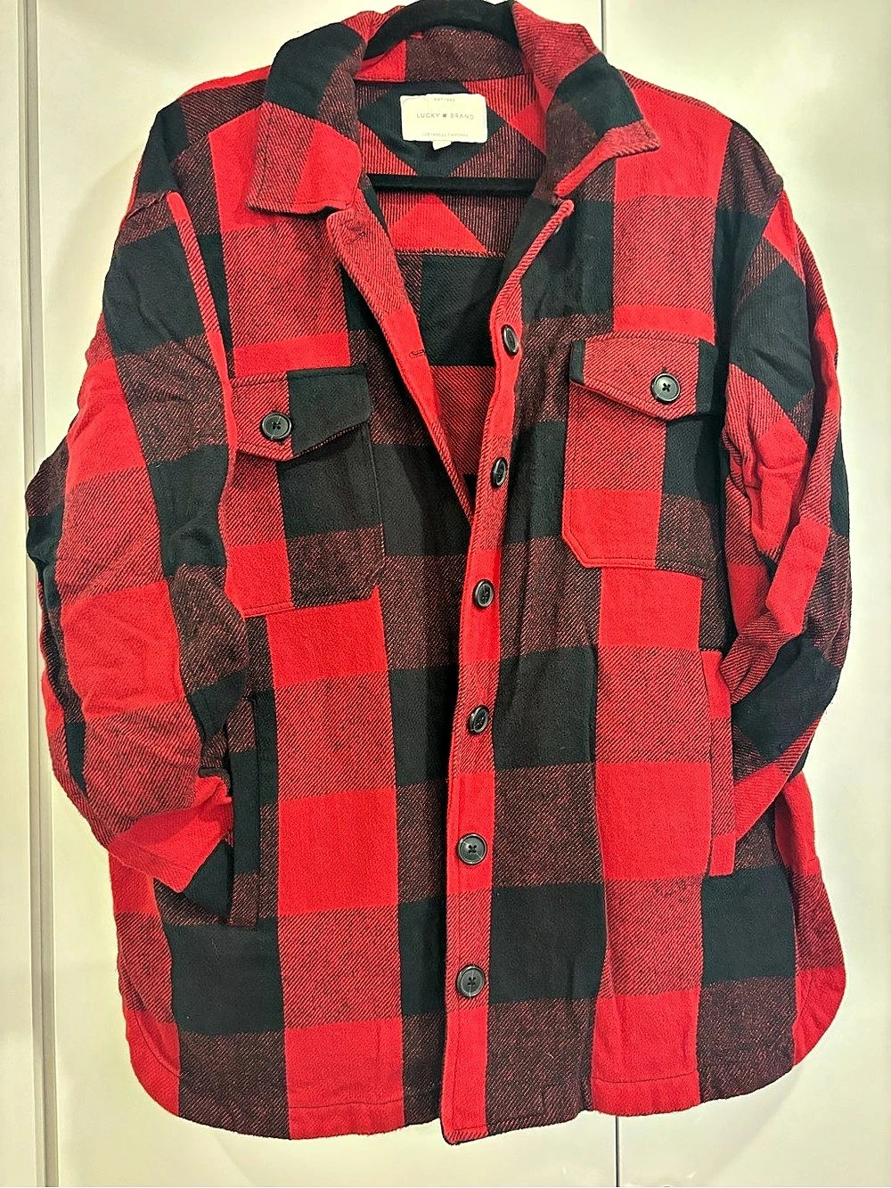 Lucky Brand Plaid Utility Jacket in Red & Black Size Large